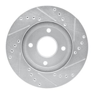 Ford Contour Brake Rotor (1) - Front Left - R1 Concepts - Drilled & Slotted - Silver - `95-`04